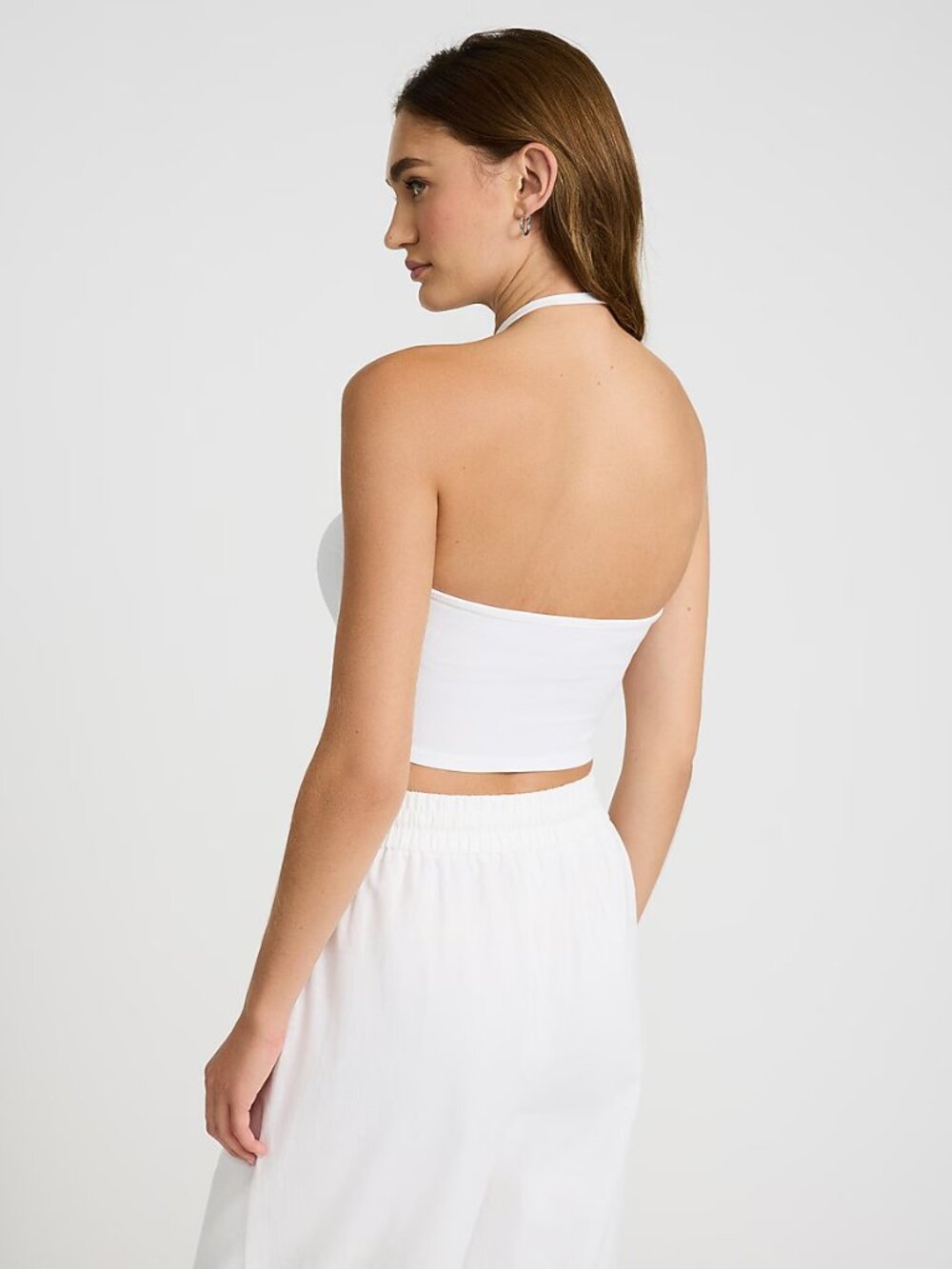 Express Fitted Ribbed Halter Cropped Tank Top White - Picture 4 of 8